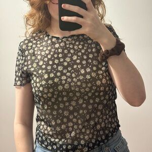 Floral Black and Cream Women's MeshTop